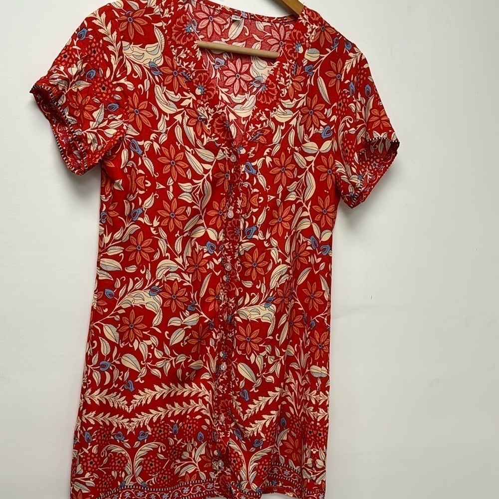 Long shirt printed with flowers on orange base size L floral print tunic